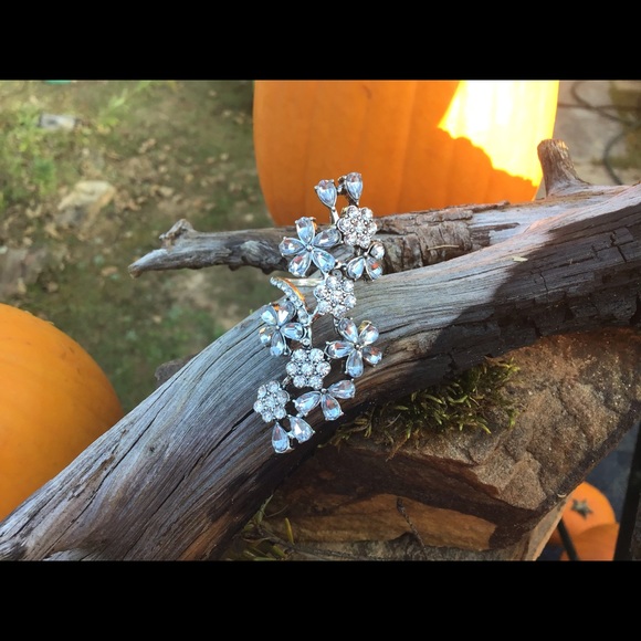 Sz 5.5 stunning flower crystal long ring boho new - Picture 6 of 11